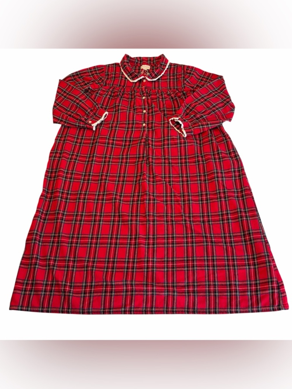 Lanz of Salzburg Classic Plaid 100% Cotton Red Flannel Nightgown size 3X